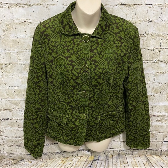 Talbots Green Brown Floral Lined Corduroy Jacket - Picture 1 of 5